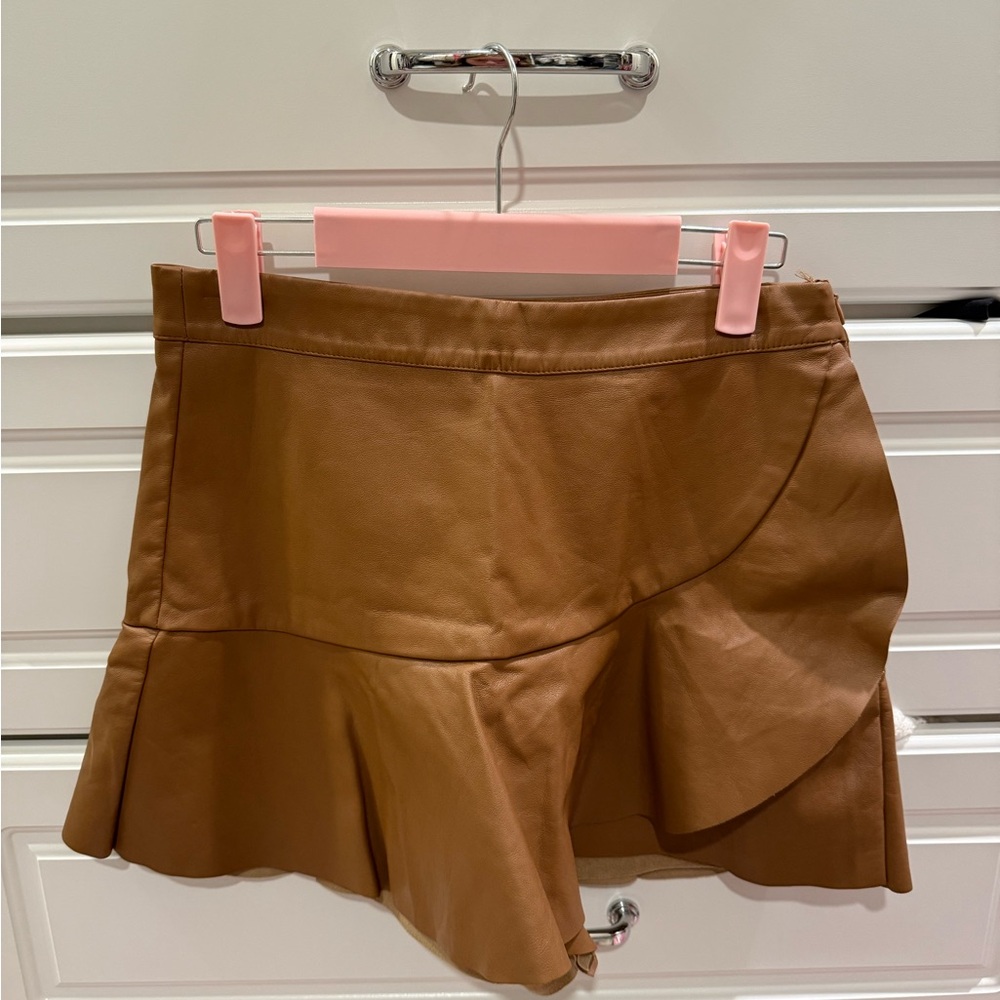 South Brown Faux Leather Skort